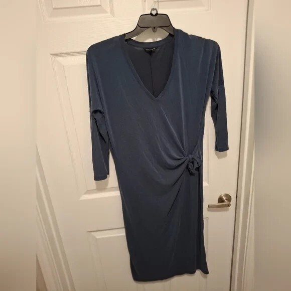 Lucky Brand Medium Deep Blue V-Neck Long Sleeve Casual Shift Midi Dress - Picture 1 of 7